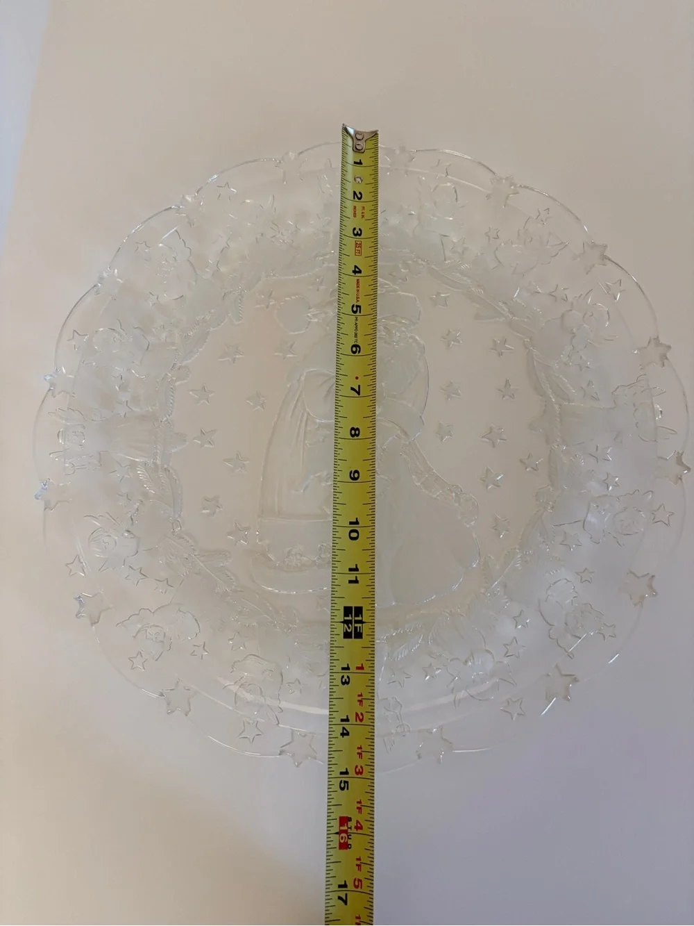 Mikasa Christmas Round Clear Frosted Glass Hostess Serving Platter Santa Angels